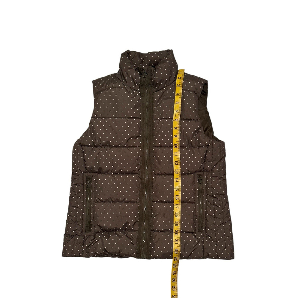 Laura Ashley Polka Dot Puffer Vest Womens Small Olive Green Full Zip Pockets - Picture 15 of 16